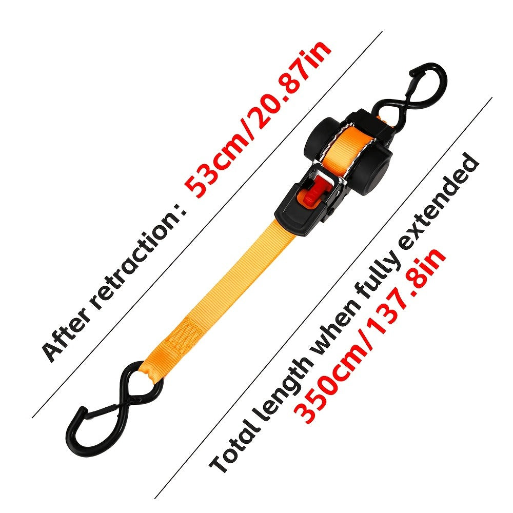 Ratchet Tie-Down Straps with Auto-Retract & Speed Control – Heavy-Duty Cargo Securing Kit with Hooks & Storage Bag | Motorcyc