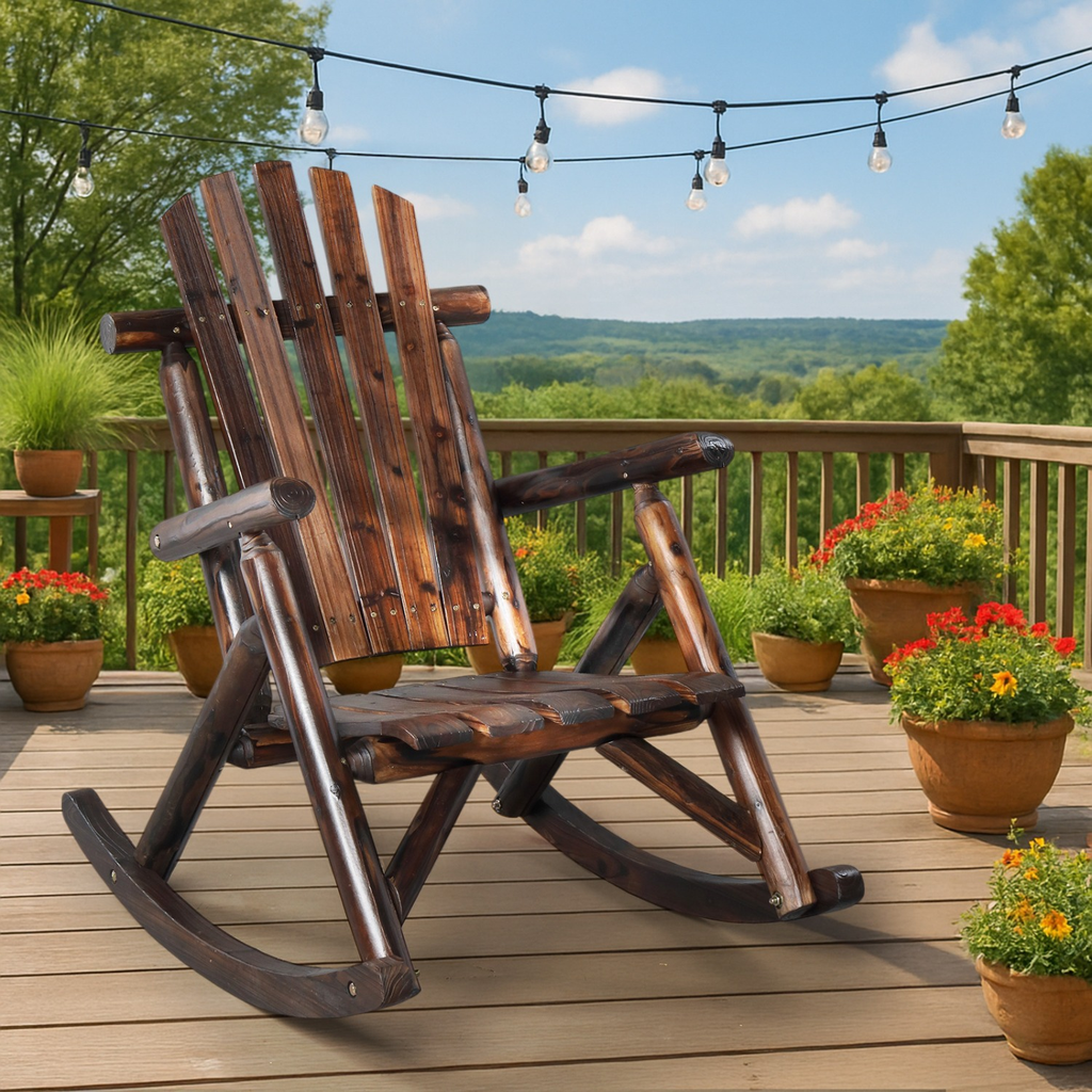 Patio Cedar Rocking Chair 26" Fan-Shaped Backrest Outdoor Rocker for Garden Poolside Patio — image 8
