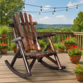 Patio Cedar Rocking Chair 26" Fan-Shaped Backrest Outdoor Rocker for Garden Poolside Patio — image 8
