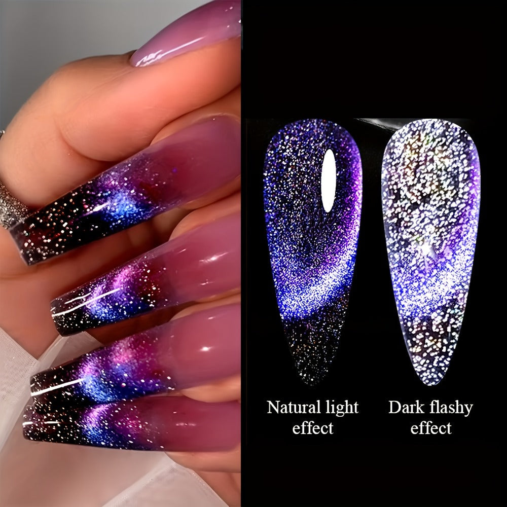 Magnetic Cat Eye Gel Nail Polish 9D Holographic Rainbow Glitter Blue & Purple – LED UV Soak-Off Gel Polish Paraben-Free Water