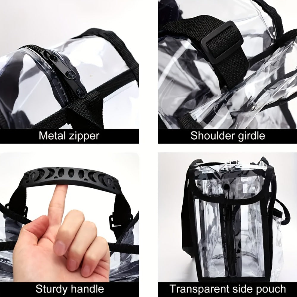 Stadium Approved Clear PVC Tote Bag Extra Large Transparent Shoulder Bag 3 External Pockets Adjustable Straps Waterproof for 