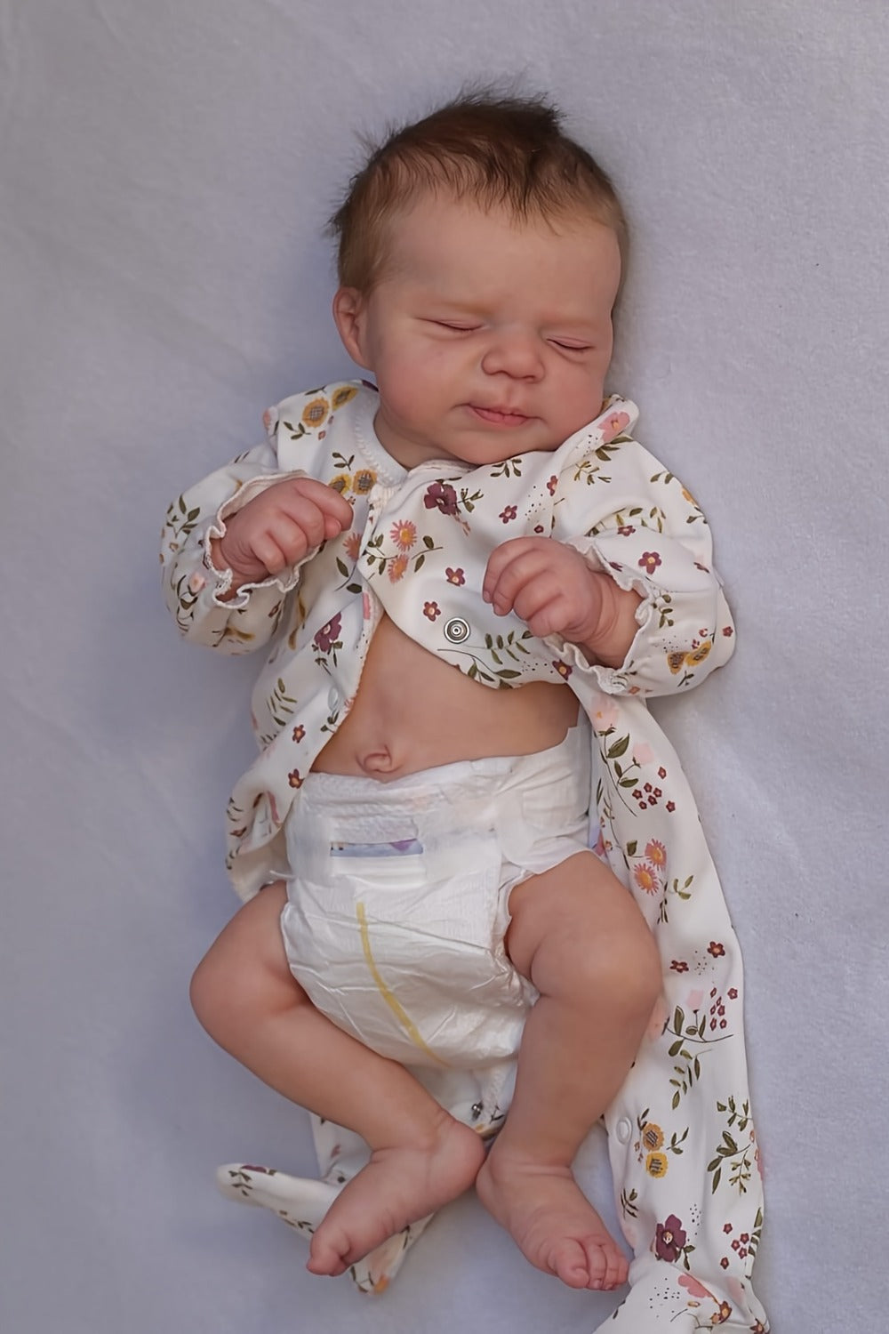 Reborn Doll, 19-Inch Full-Vinyl Sleeping Figure with Hand-Rooted Hair and Floral Outfit Set — image 7