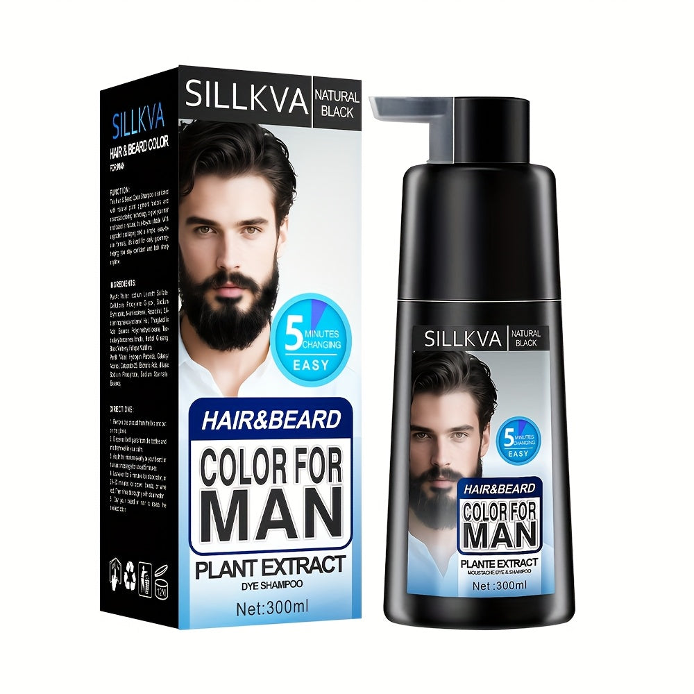 Men's 3-in-1 Black Hair & Beard Dye Shampoo, 8-Minute Gray Coverage, Ammonia-Free Natural Color — image 15
