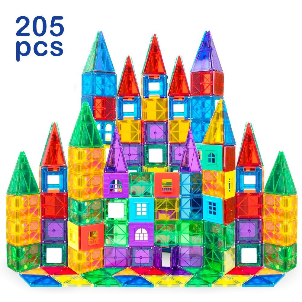 Magnetic Tiles Building Set for Kids 3 4 5 6 7 8 – 80 106 136 205pcs Clear 3D Magnet Building Blocks STEM Educational Toy Chi