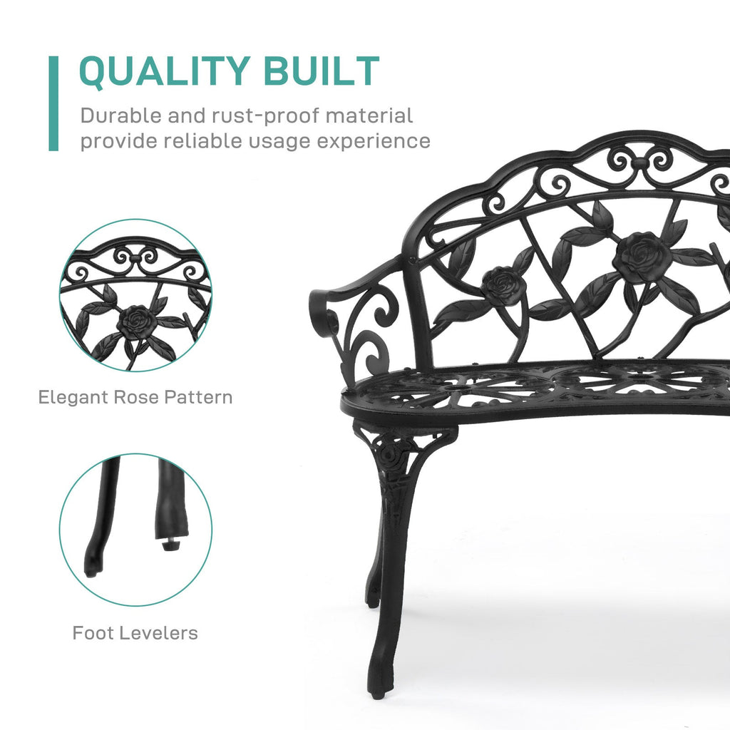 Floral Metal Outdoor Bench with 38.5in Rose-Pattern Seat and Back, Curved Arms and Four Color Options — image 12