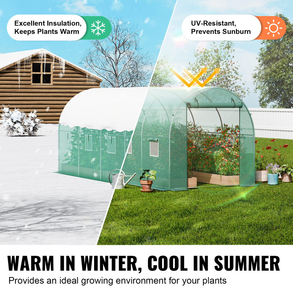 10- to 20-Foot Tunnel Greenhouse with Green Cover, Roll-Up Door and Size-Specific Vent Windows — image 24