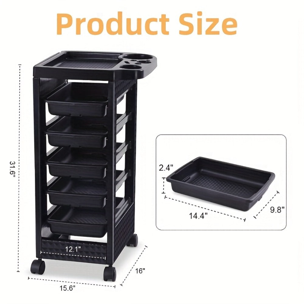 5-Drawer Salon Trolley Cart on Wheels – Professional ABS Rolling Beauty Storage Organizer for Hair Stylist Barber Spa Nail Ta