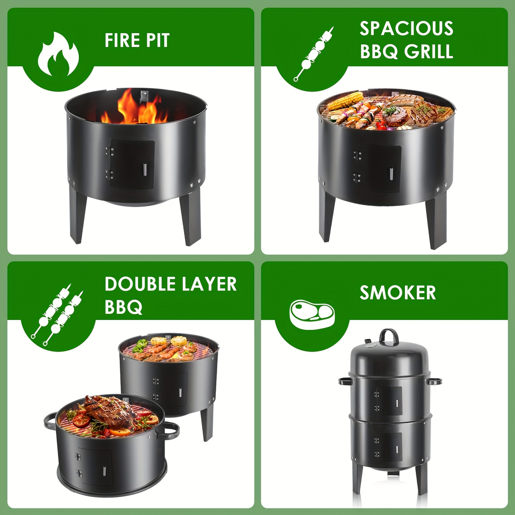 Charcoal Smoker Grill 16 Inch Vertical 3-Tier with Easy Temperature Control for Grilling, Camping and Outdoor Meals — image 7