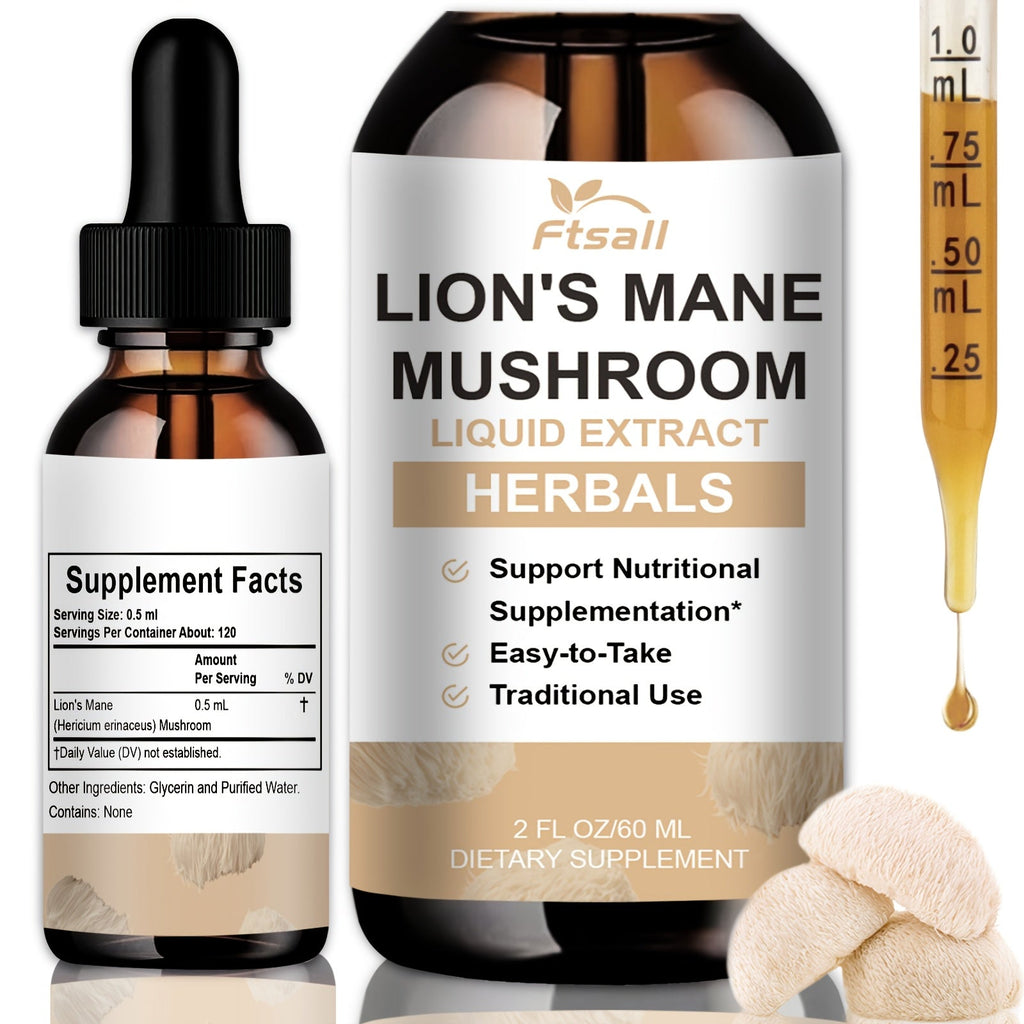 Lion's Mane Mushroom Liquid Drops 2fl oz Natural Herbal Extract for Brain Support, Focus, Memory & Cognitive Clarity for Men 
