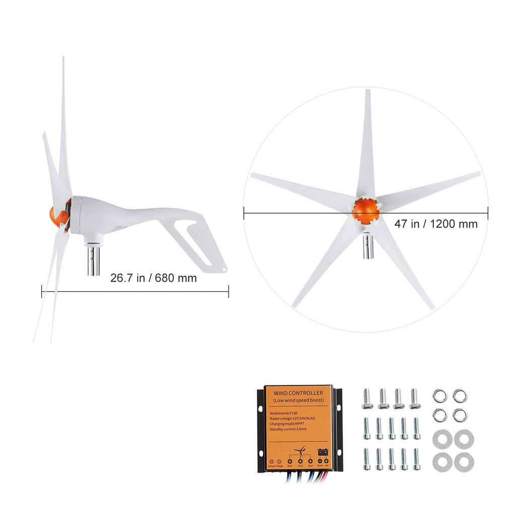 Wind Turbine Generator 500W 12V 5-Blade MPPT Controller Home Power System Kit for RV Boat Farm Off-Grid Energy — image 3