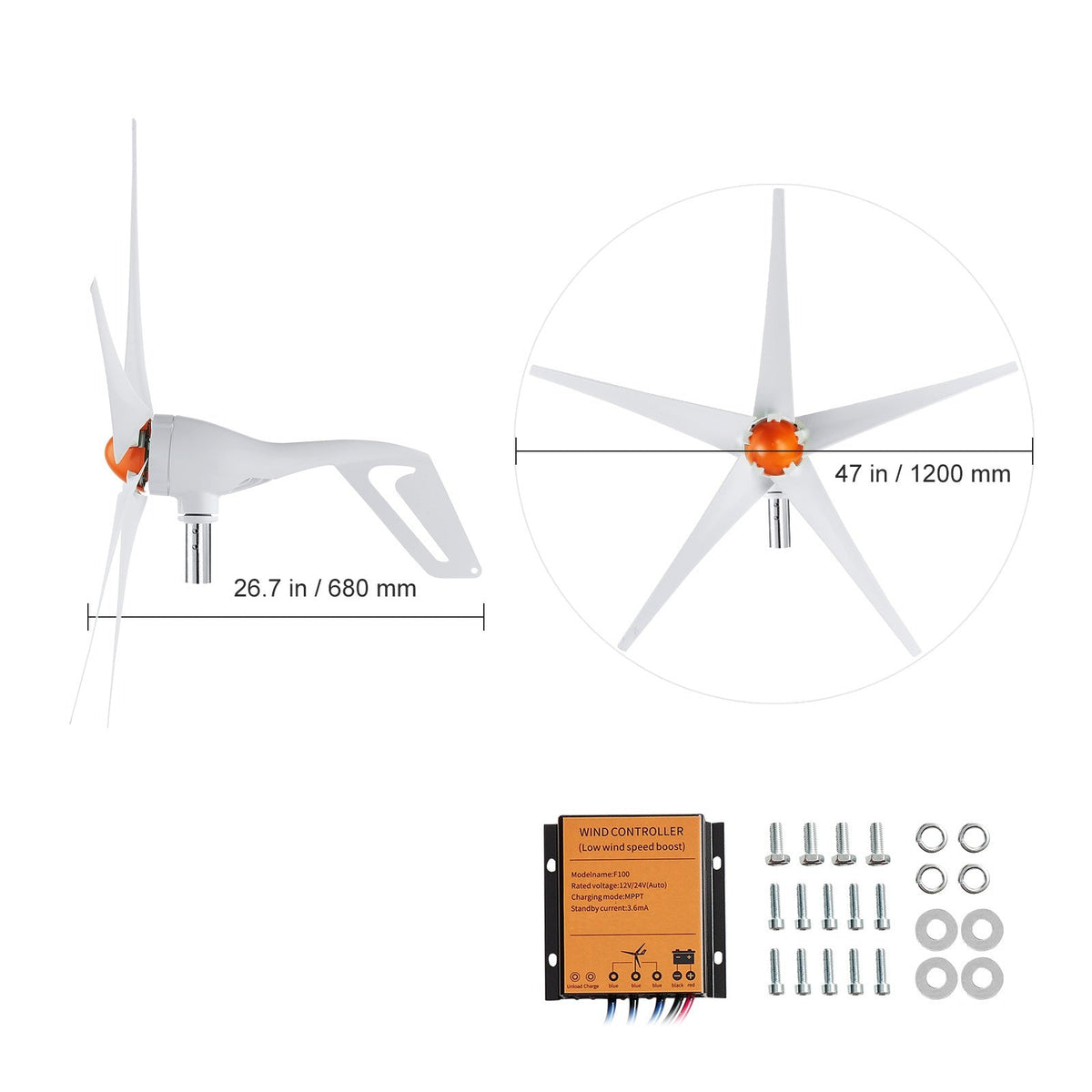 Wind Turbine Generator 500W 12V 5-Blade MPPT Controller Home Power System Kit for RV Boat Farm Off-Grid Energy — image 3
