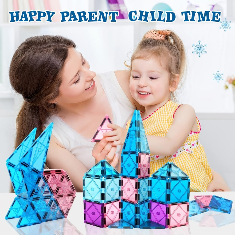 32-Piece Blue and Purple Magnetic Tile Castle Set with Squares, Triangles and Window Pieces — image 6
