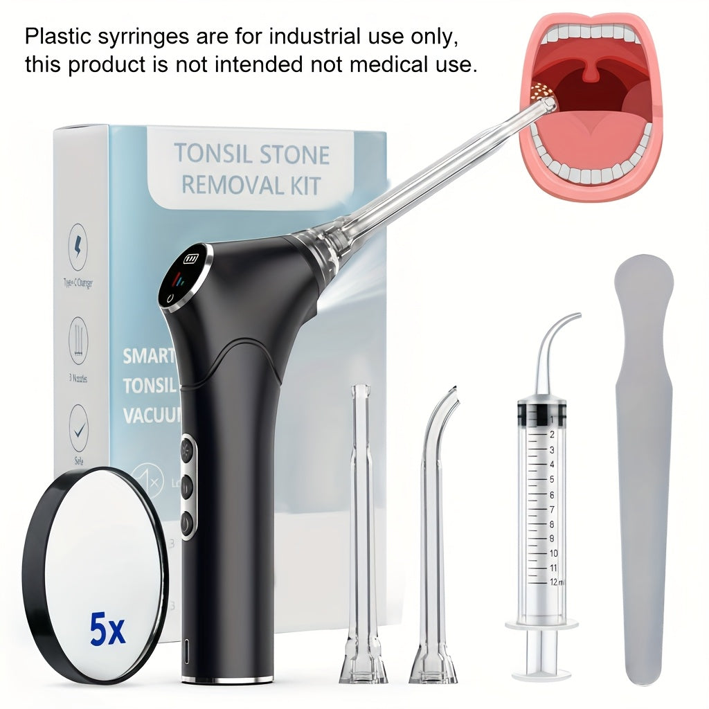 Tonsil Stone Remover Electric Vacuum Kit with LED Light – 3 Suction Modes 5X Magnifying Mirror Oral Irrigator Safe Gentle Ton