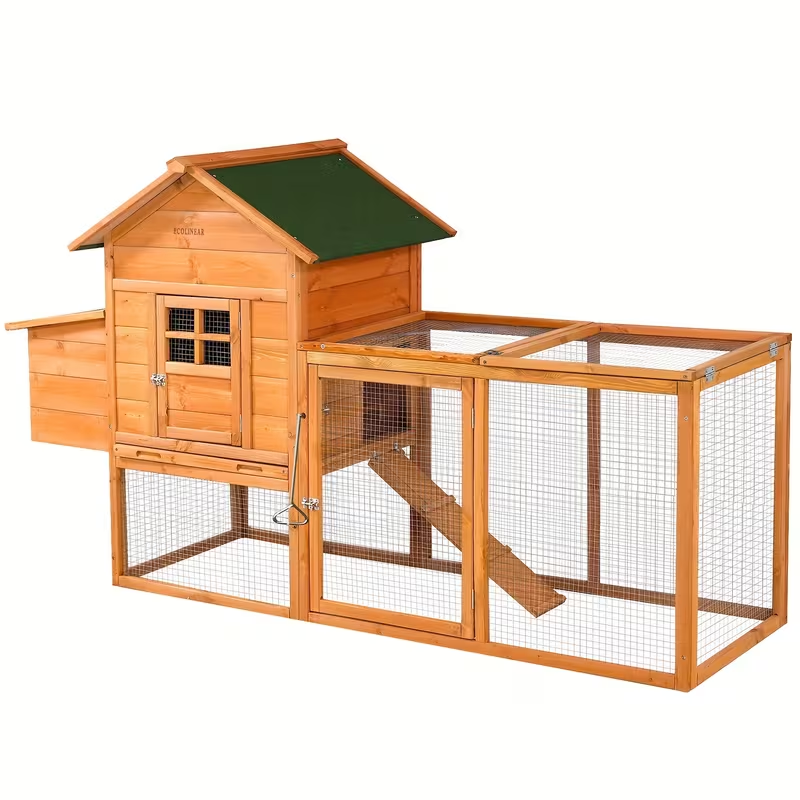 Chicken Coop with Run Large Outdoor Wooden Hen House 82 Inch Walk-in Poultry Cage for 2-4 Chickens Ducks for Garden, Patio an