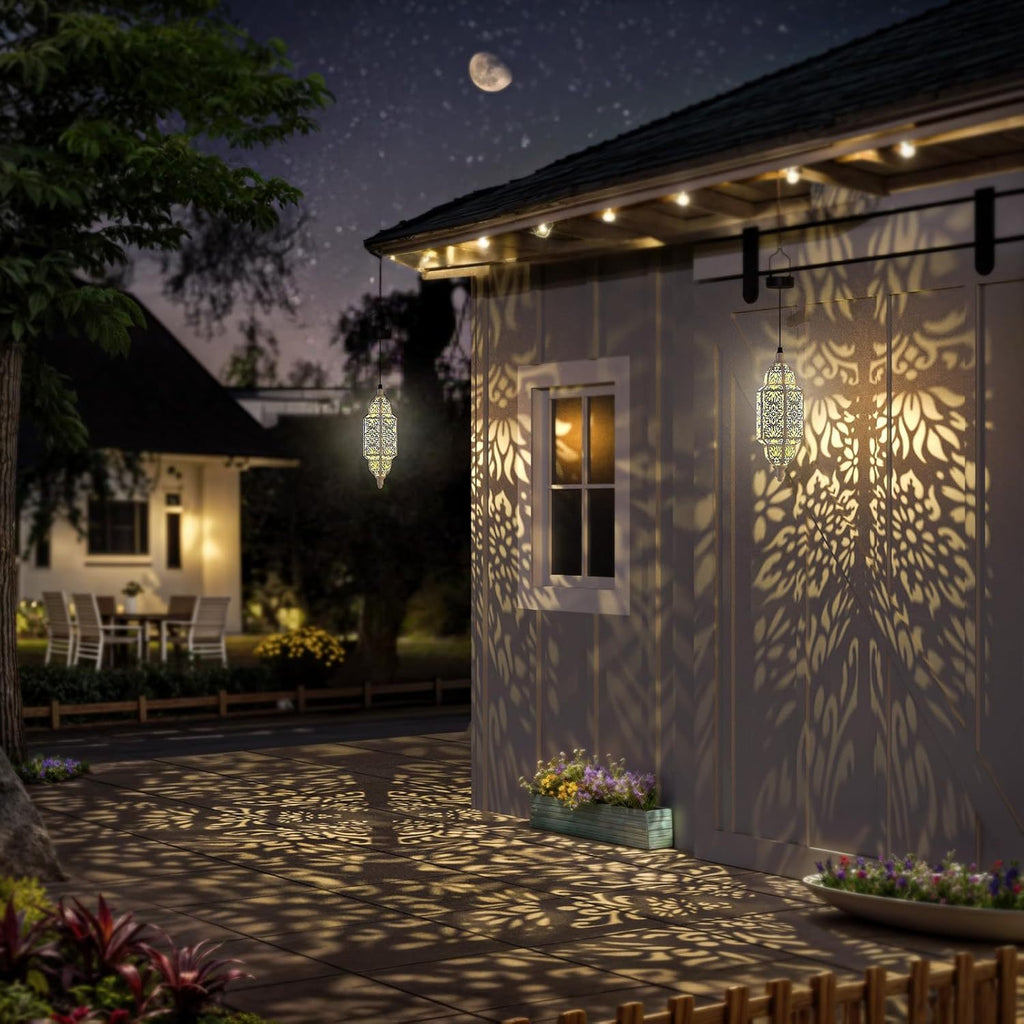 Solar Lanterns Outdoor 2 Pack Moroccan Cut-Out Design Garden Pathway Patio Lantern Lights Gold Purple White Copper — image 3