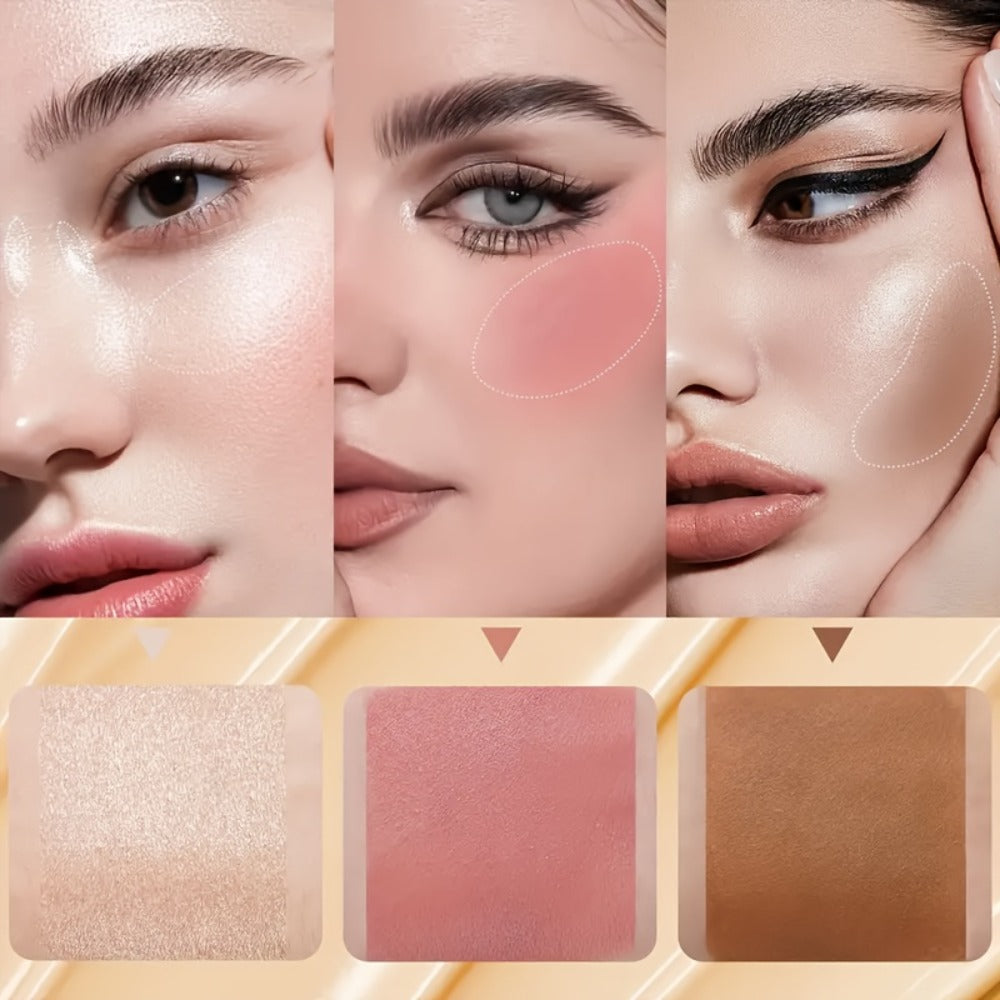 Cream Contour Stick Set 3-in-1 with Blush Highlighter & Bronzer – Squalane Non-Greasy Waterproof Long-Lasting Sculpting Kit —
