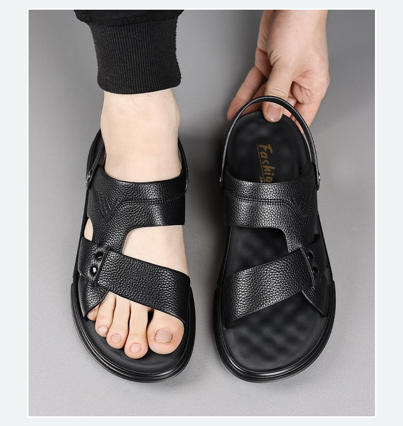 Men's Breathable Genuine Leather Beach Shoes Casual Soft Bottom Middle-aged And Elderly