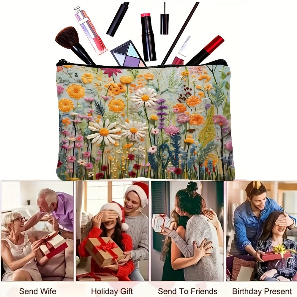 Makeup Bag Four-Piece Daisy Floral Foldable Zipper Pouch Set for Travel, Vanity and Everyday Beauty Storage — image 10