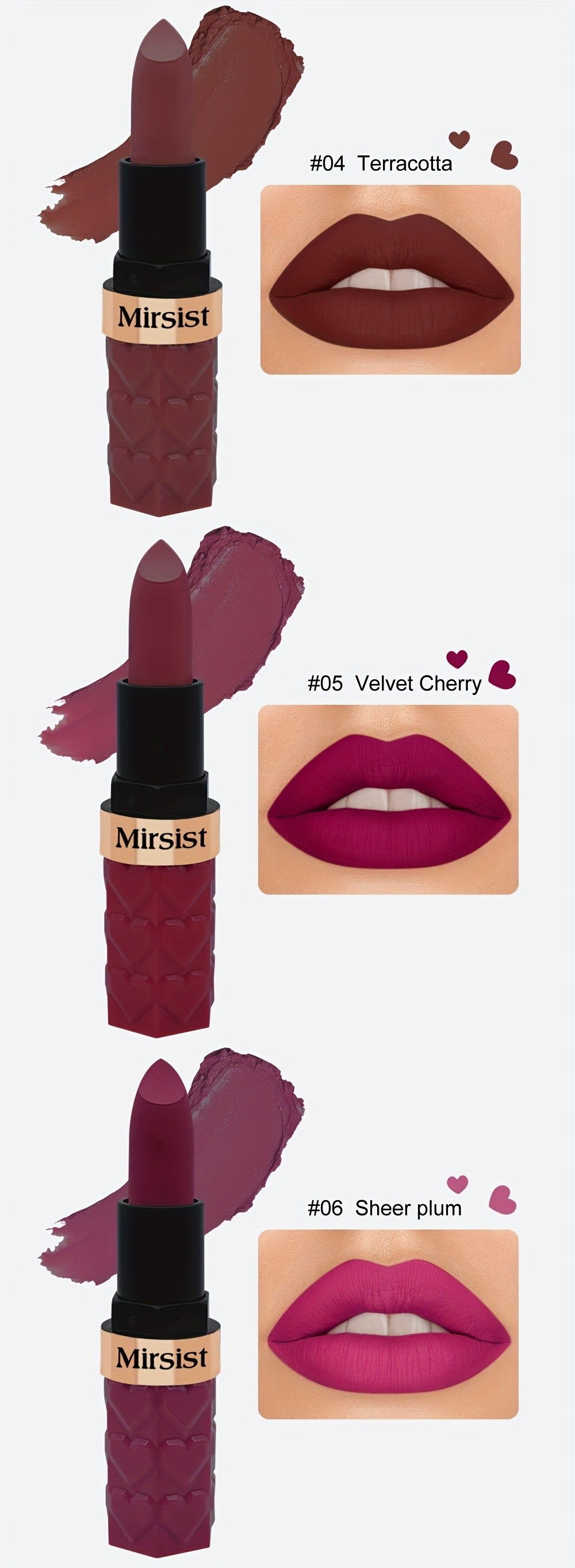 Lipstick Set, Mirsist 6-Piece Silky Matte Bullet Collection in Nude, Red, Brown, Berry and Plum Colors — image 14