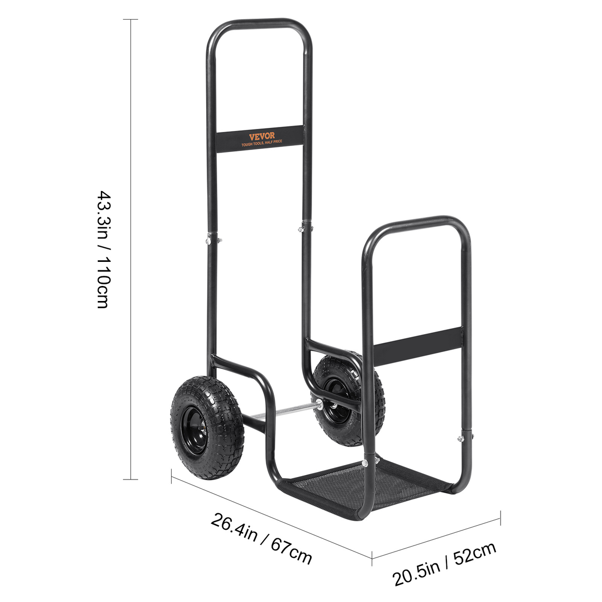 Firewood Log Cart, Carbon Steel Wood Carrier with Pneumatic Rubber Wheels for Garden, Patio and Yard Use — image 8