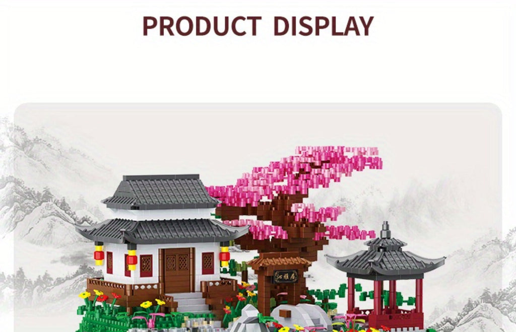 Bonsai Tree Building Set 3320 Pieces Micro Blocks, Chinese Architecture Peach Blossom Cherry Blossom Miniature Model Kit — im