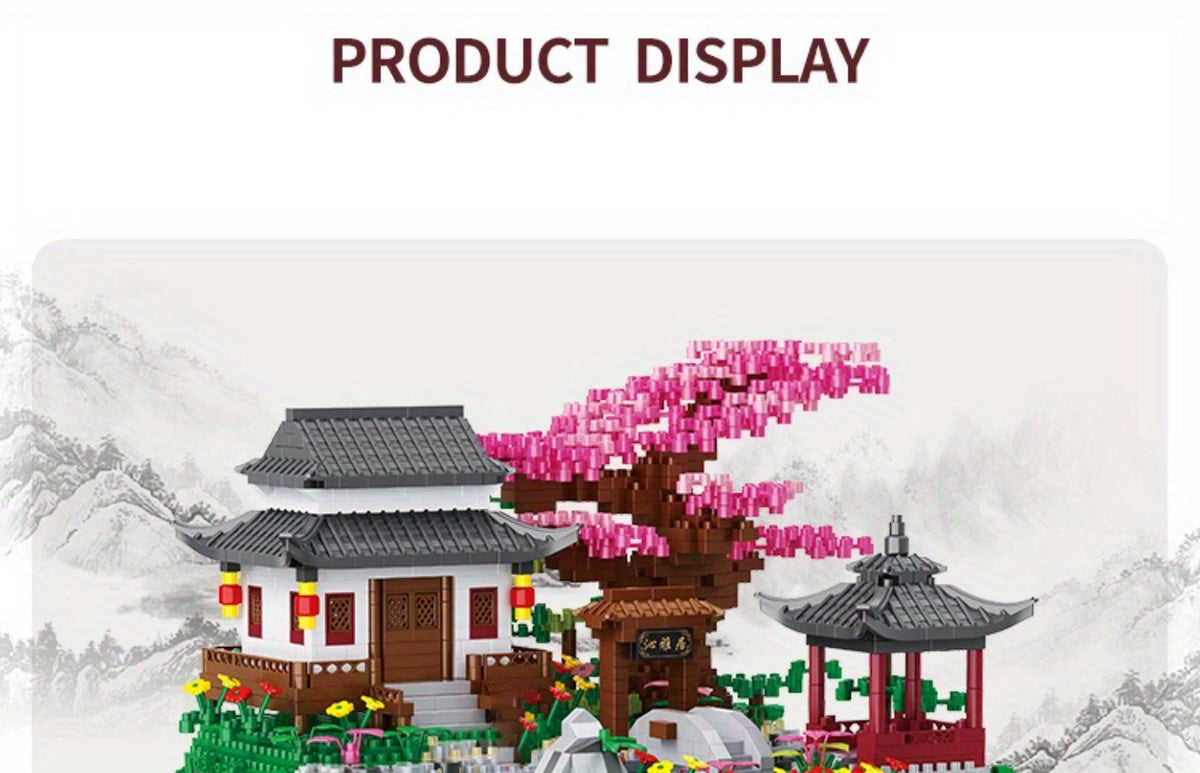 Bonsai Tree Building Set 3320 Pieces Micro Blocks, Chinese Architecture Peach Blossom Cherry Blossom Miniature Model Kit — im