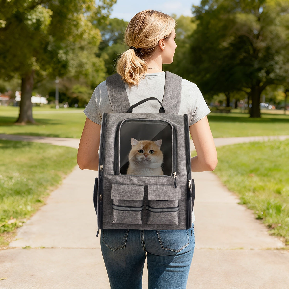 Rolling Pet Carrier Backpack with Wheeled Base, Telescopic Handle, Mesh Panels and Four Color Options — image 3