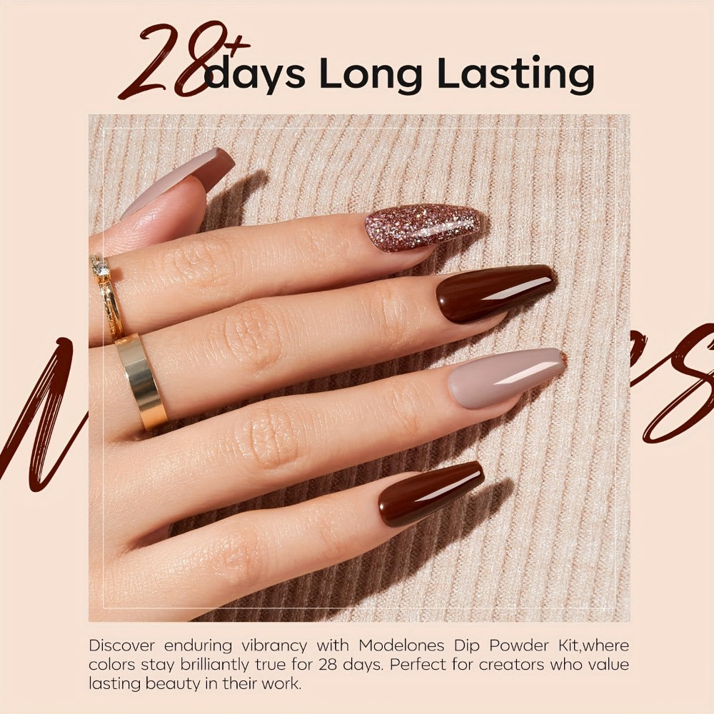Dip Powder Nail Kit with YANYILIKE Label, Four Pink Brown Beige Powders, Three 10ml Liquids and Four Tools — image 4