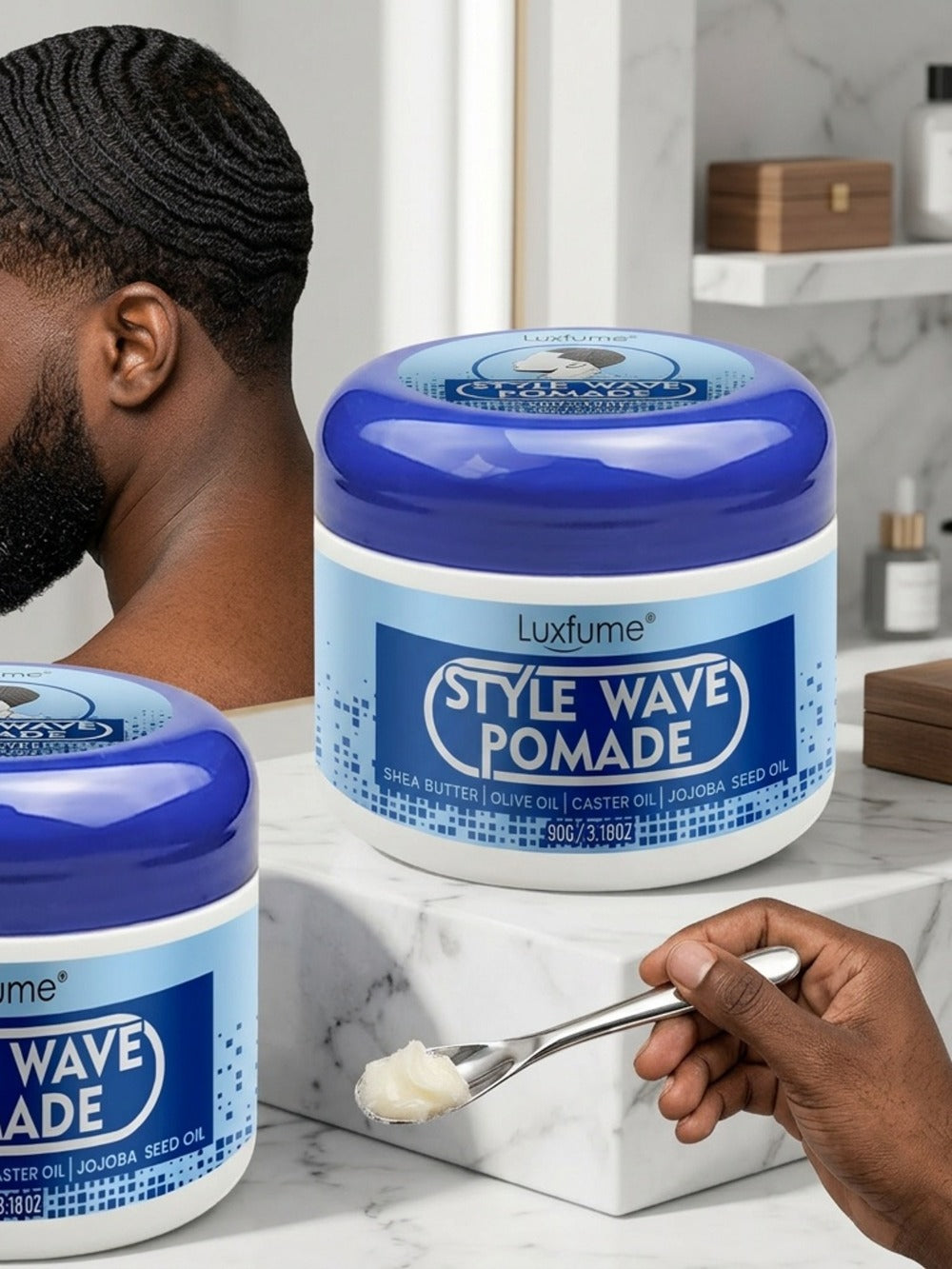 Wave Pomade 2-Pack Strong Hold & No Grease for Men – Easy Water Rinse, Perfect for Creating & Reinforcing 360 Waves — image 6