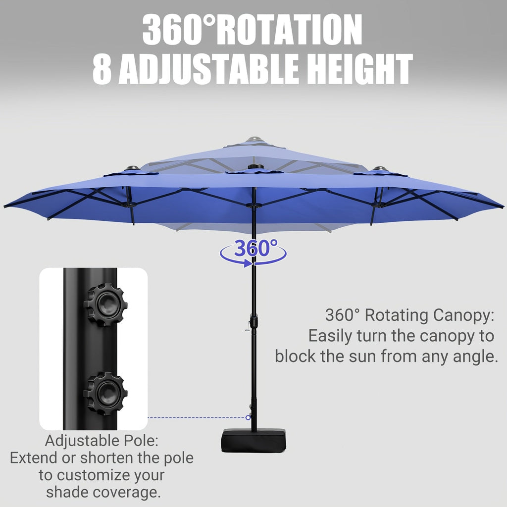 Patio Umbrella 15x7.5FT Double-Sided Style with Crank and Four Blue, Red, Khaki or Lake-Blue Options — image 10