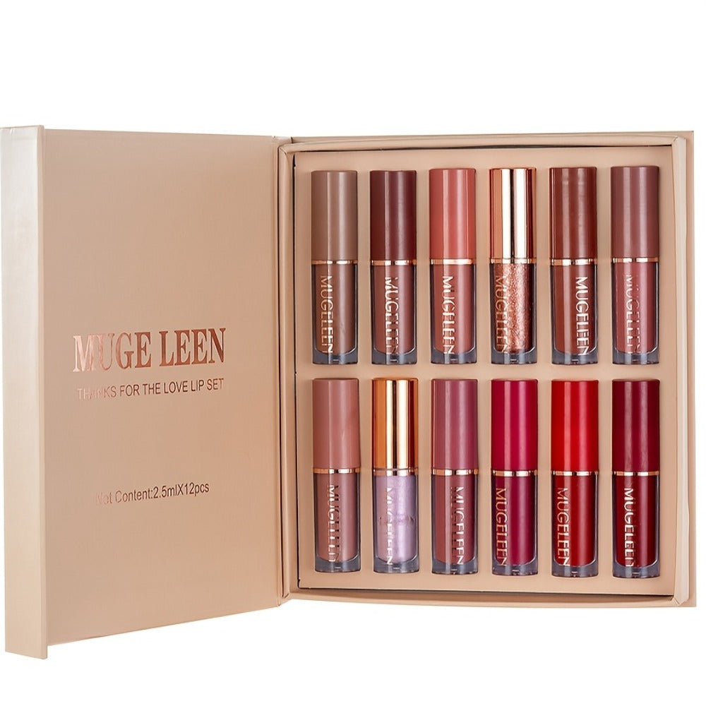 Lip Gloss Set by MUGE LEEN with 12 Mixed Nude, Pink and Red Lip Colors in a Presentation Box — image 6