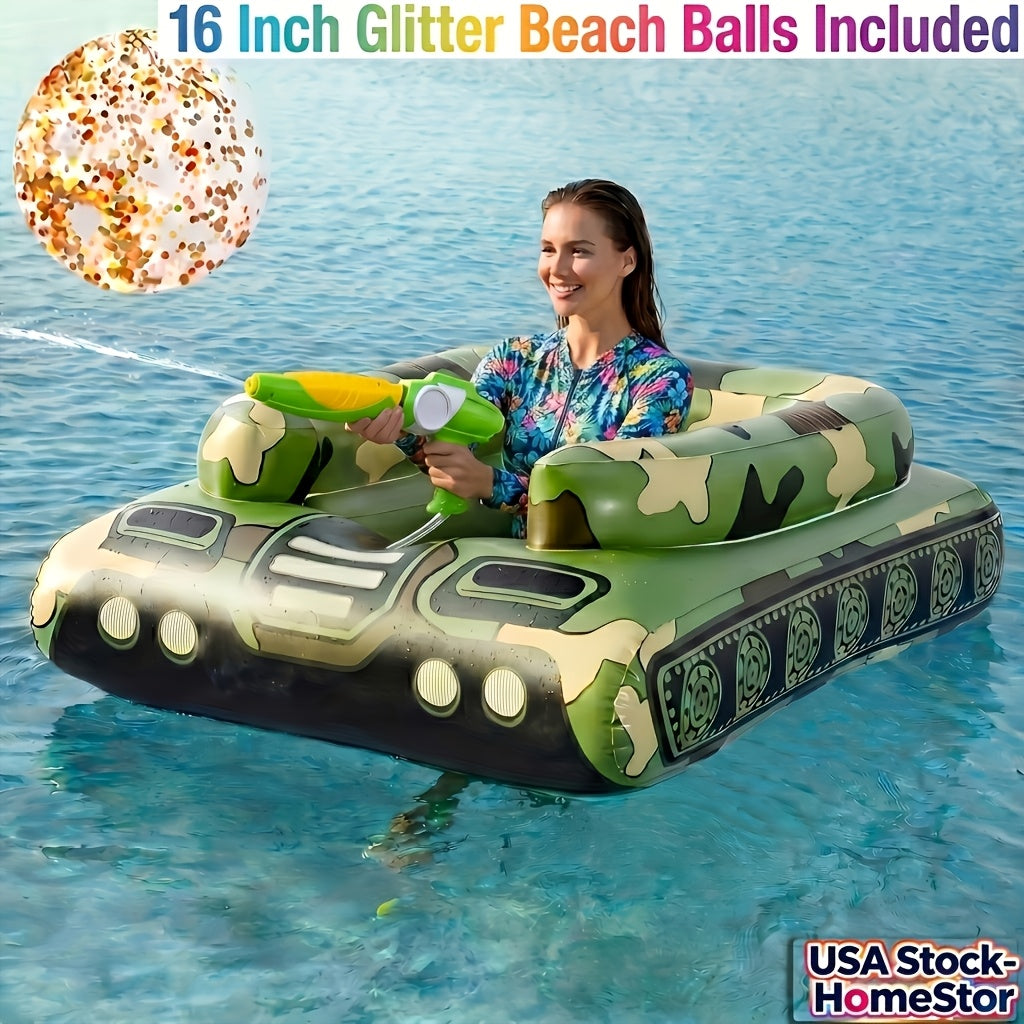 Giant Tugboat Pool Float 60 Inch XL Ride-On Inflatable Raft with Built-In Water Sprayer & 16-Inch Beach Ball — image 9