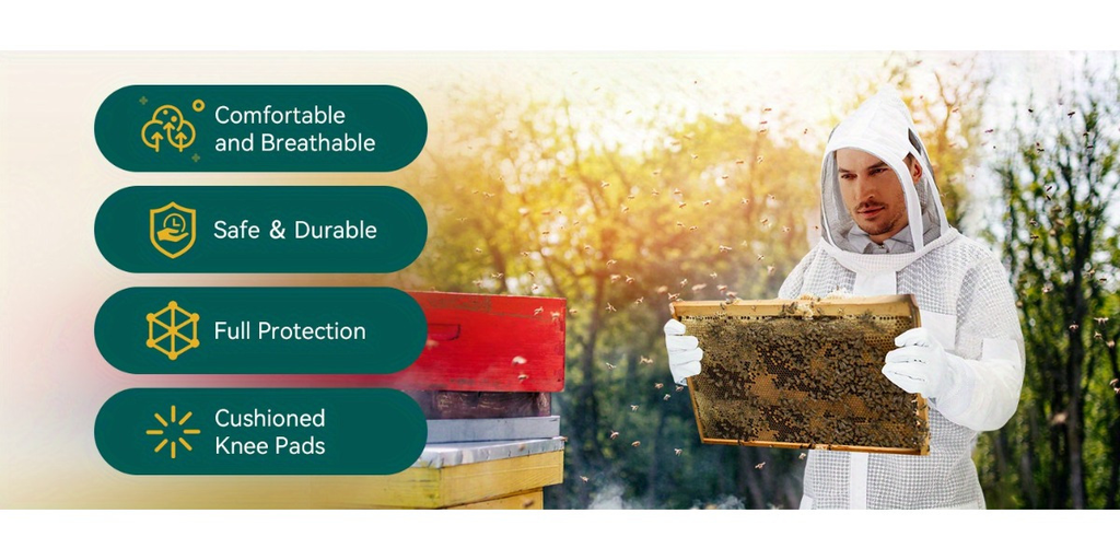 Beekeeping Suit Triple Layer Sting-Resistant Gloves 2 Veils S-3XL for Garden, Patio and Yard Use — image 13