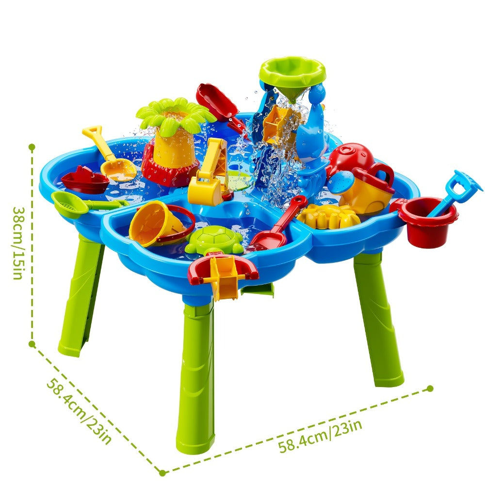 4-in-1 Sand & Water Table for Toddlers & Kids, Outdoor Sensory Play Sandbox Activity Table with Beach Toys — image 3