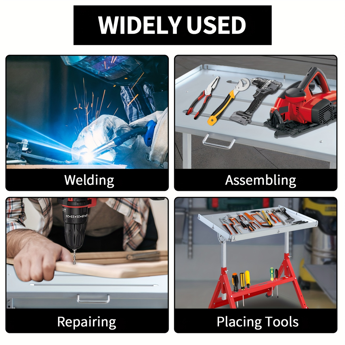 Steel Workbench with Wheels, Portable Welding Table Height-Adjustable 30"x20" Heavy Duty Steel Work Table for Garage Workshop