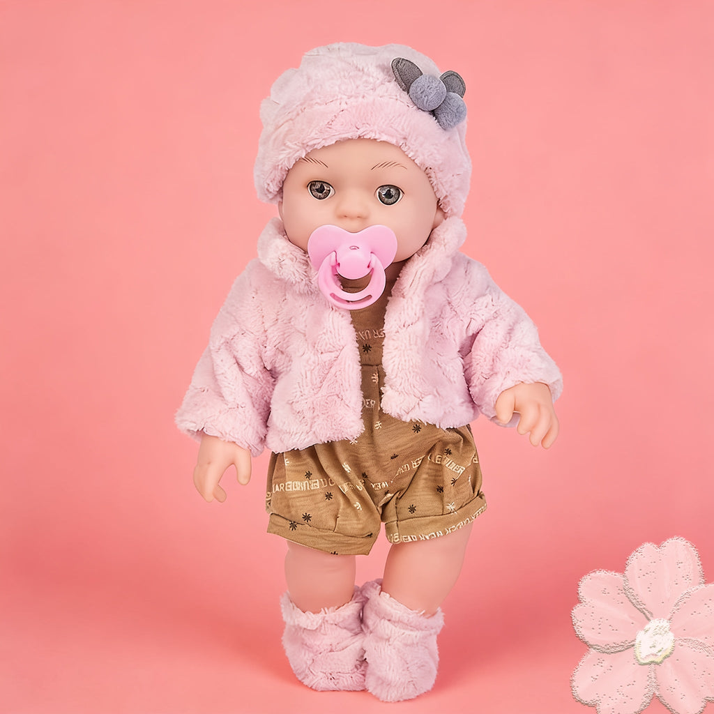 Reborn Doll, 12-Inch Mini Figure with Pink Hat, Socks, Clothing and Optional Pacifier Sets — image 1