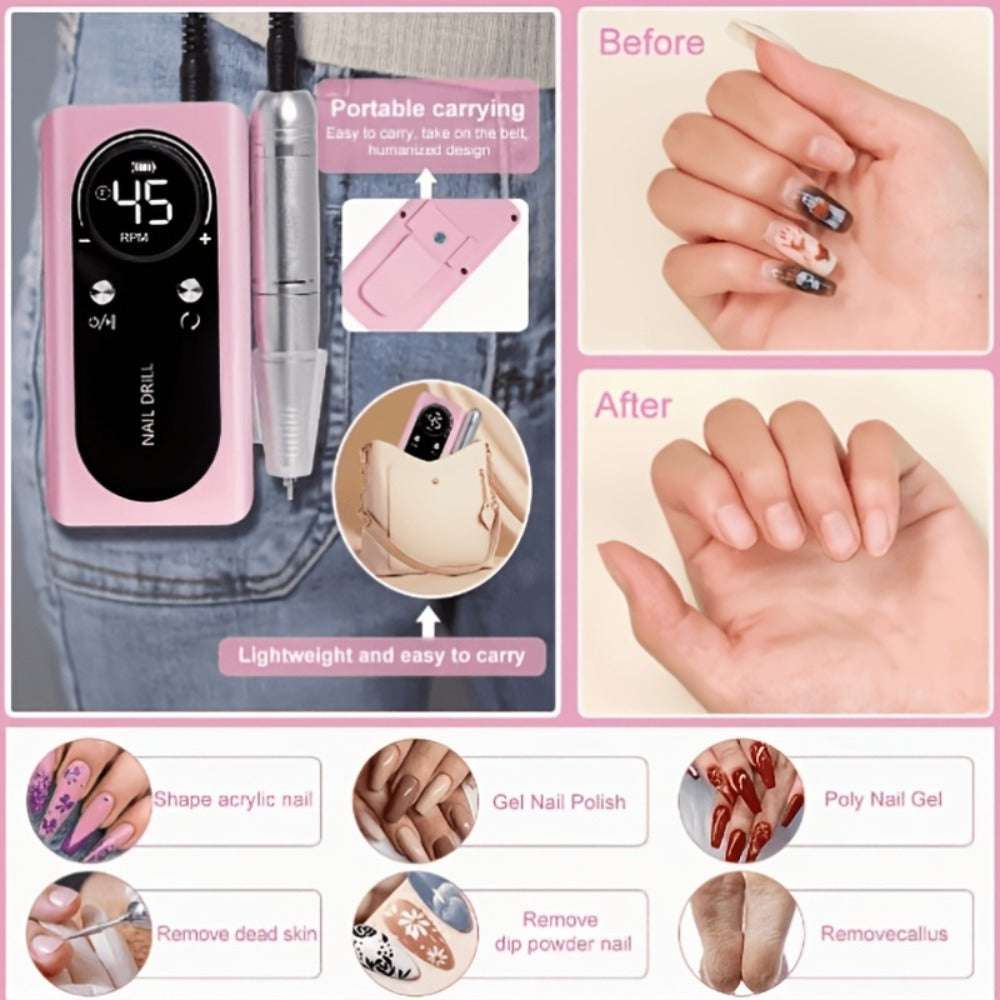 Electric Nail Drill 45000 RPM Cordless Kit with LCD Display and V2 Pink, White or Purple Options — image 6