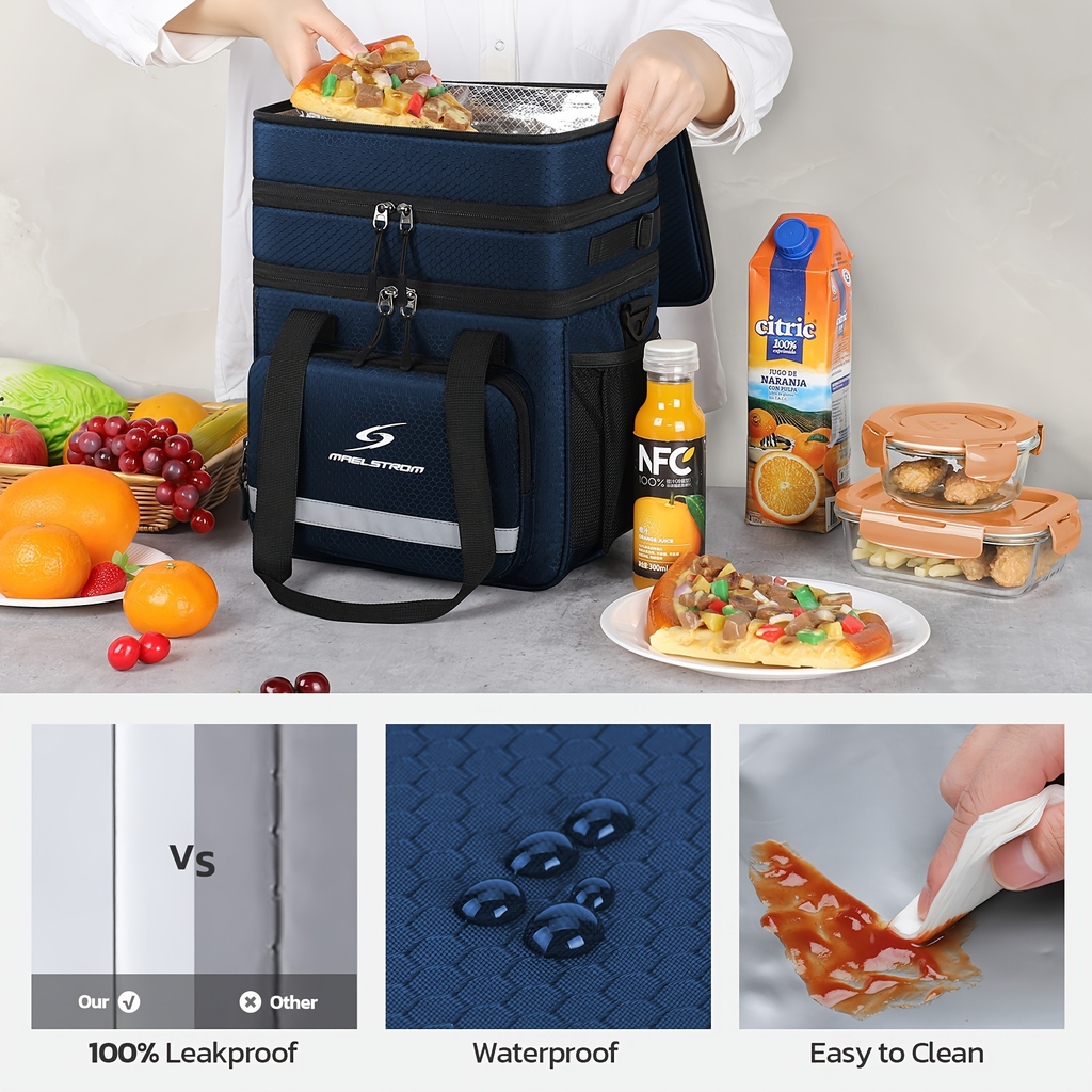 19L Triple-Compartment Lunch Bag with Three Stacked Zippers, Shoulder Strap and Four Color Options — image 15