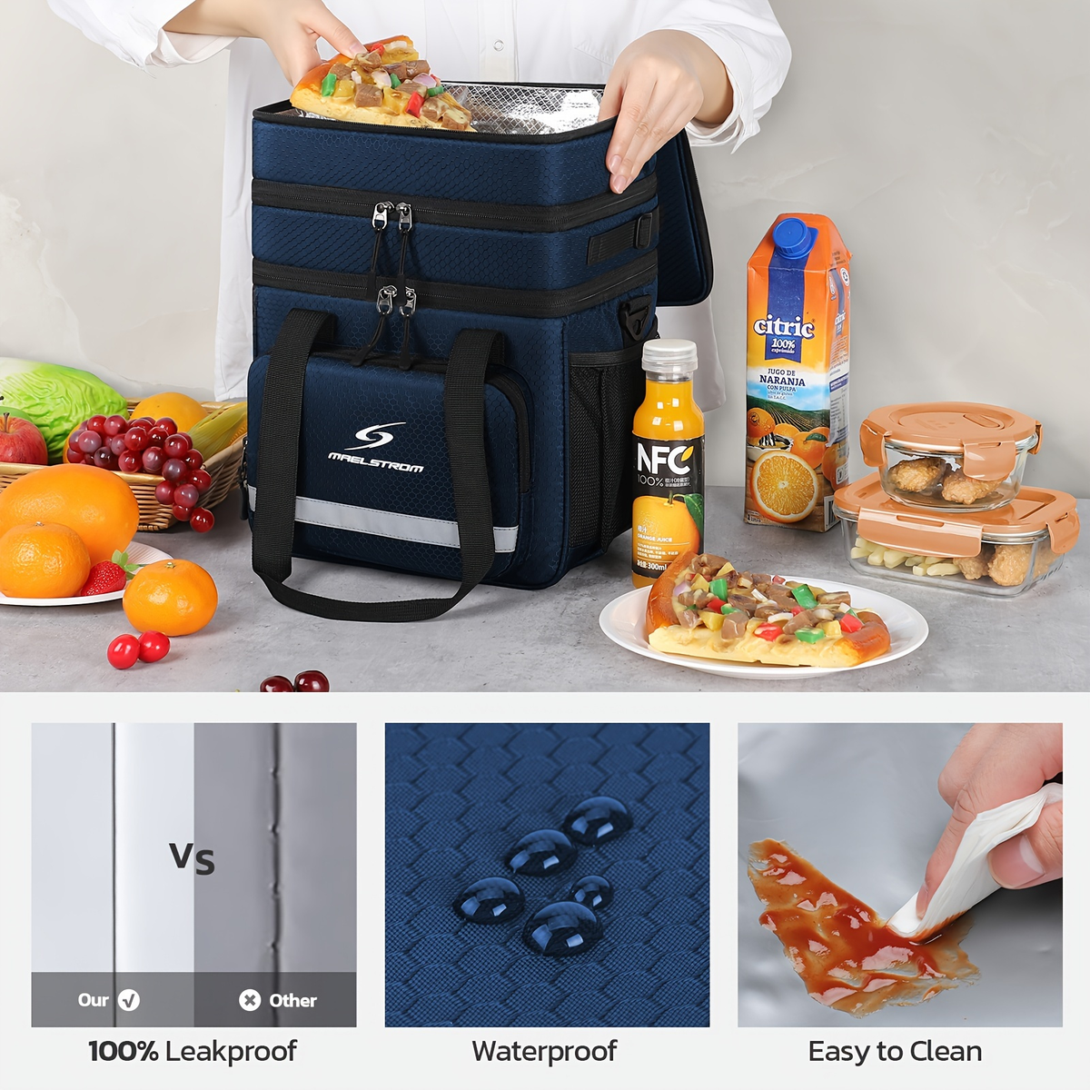 19L Triple-Compartment Lunch Bag with Three Stacked Zippers, Shoulder Strap and Four Color Options — image 15
