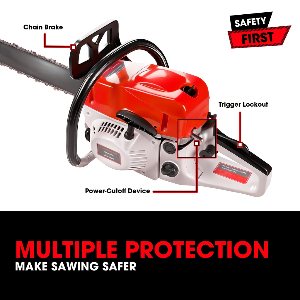 62CC Gas Chainsaw with 20-Inch Guide Bar in Five Red and Orange Checkout Configuration Options — image 12