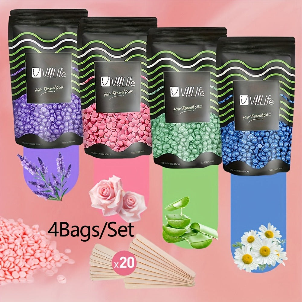 No Strip Hard Wax Beans for Brazilian Bikini Face Eyebrow Legs Underarms Full Body Hair Removal Home Waxing Kit for Women Men