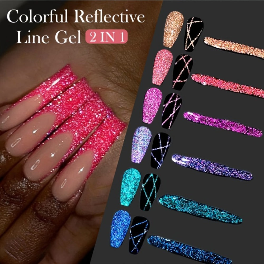 Reflective Liner Nail Art Gel Six-Bottle Set with 5ml CR01 to CR06 Colors and Slim Brushes for Detail Lines — image 7