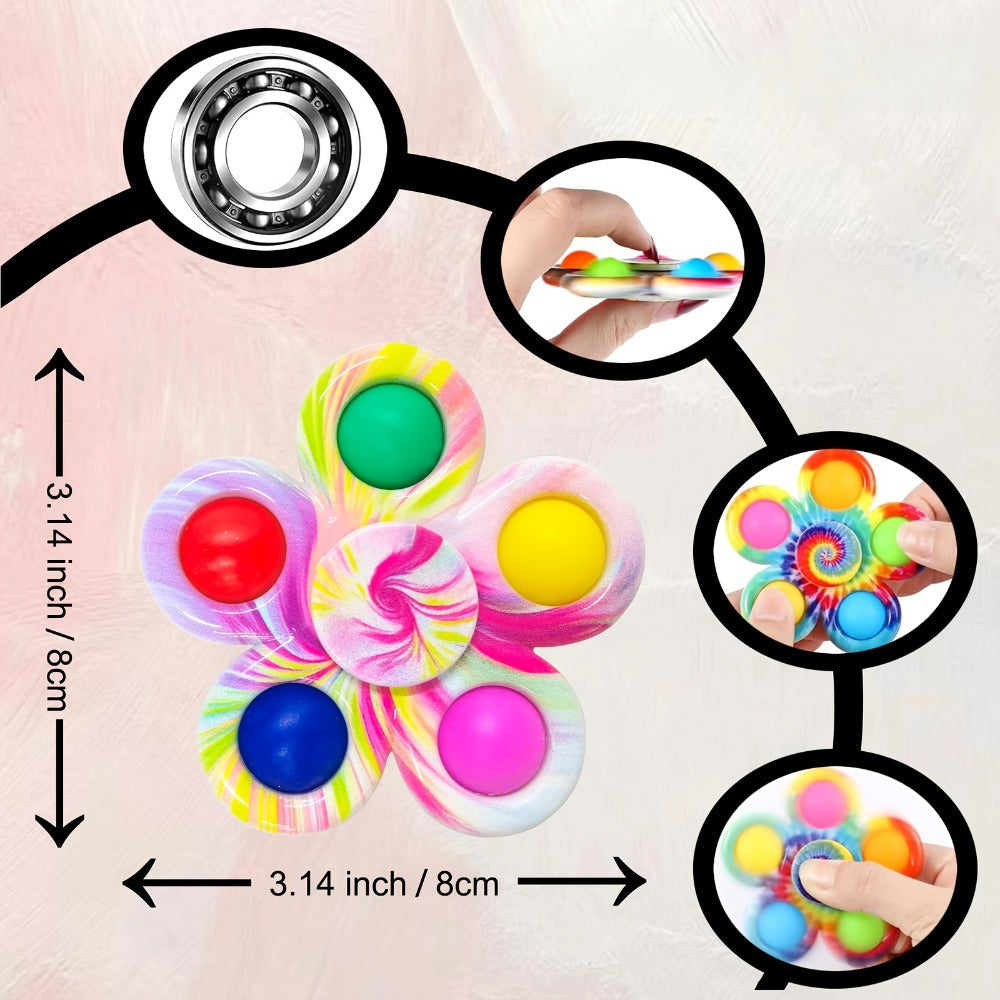 Thirty-Two-Piece Bubble Pop Fidget Spinner Assortment with Colorful Mixed Flower and Round Shapes — image 2