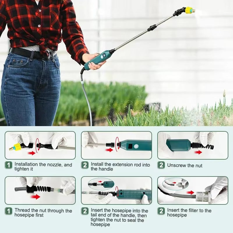 2400mAh Portable Electric Sprayer Wand. 3 nozzles, high - pressure, for garden plant watering.