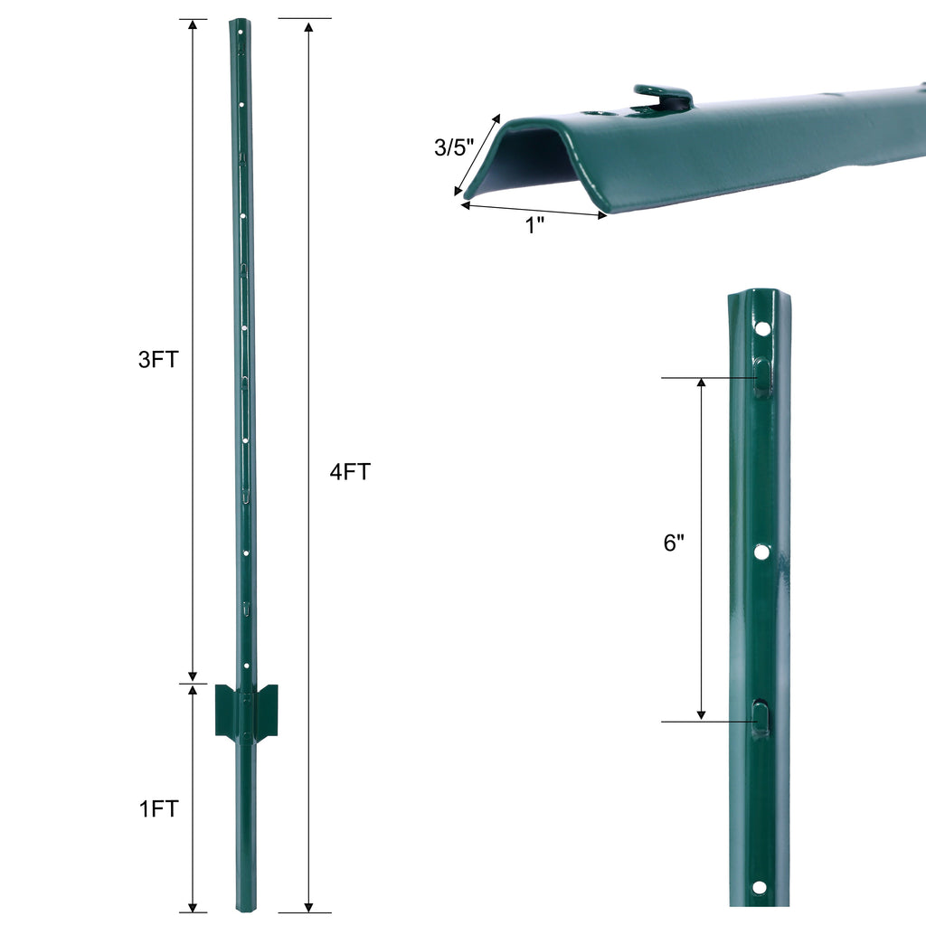 Fence post 3-foot-10 pack, heavy-duty metal fence post with U-shaped groove