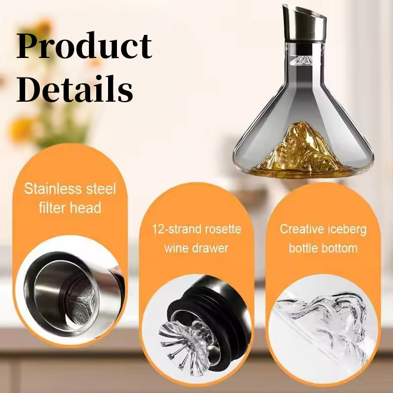 1500ML Hand - blown Crystal Wine Decanter with Built - in Aerator Pourer, ideal for red wine.