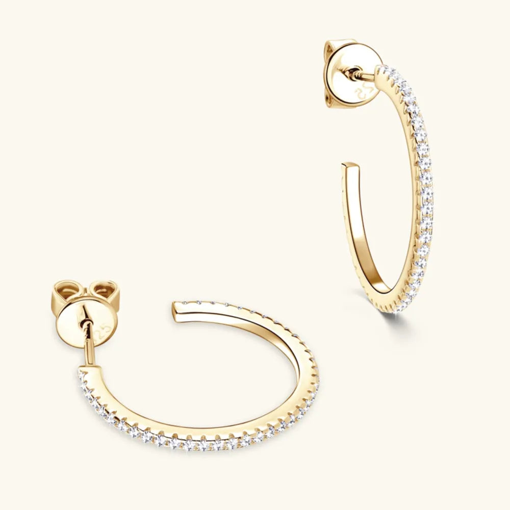 Inlaid Moissanite 925 Sterling Silver C-Hoop Earrings