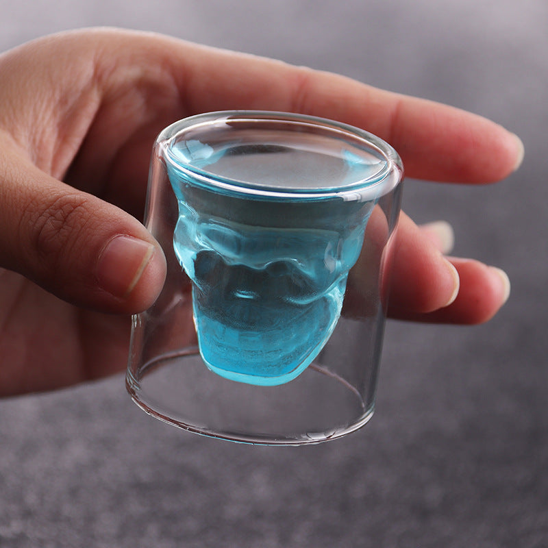 Double layered skull glass, creative bar glass, transparent insulated water glass, skull glass, beer glass, imprisoning pirates