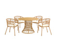 Outdoor dining set of 5 simple bamboo dinning table  PE ratten round table 110CM plastic wood top - V.I.P Digital Presence