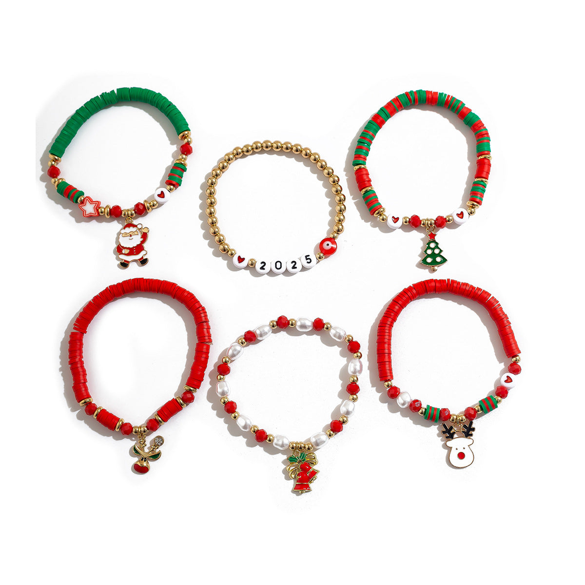 Christmas Candy Soft Ceramic CCB Bracelet Ins Wind Beaded Alloy Bracelet Set